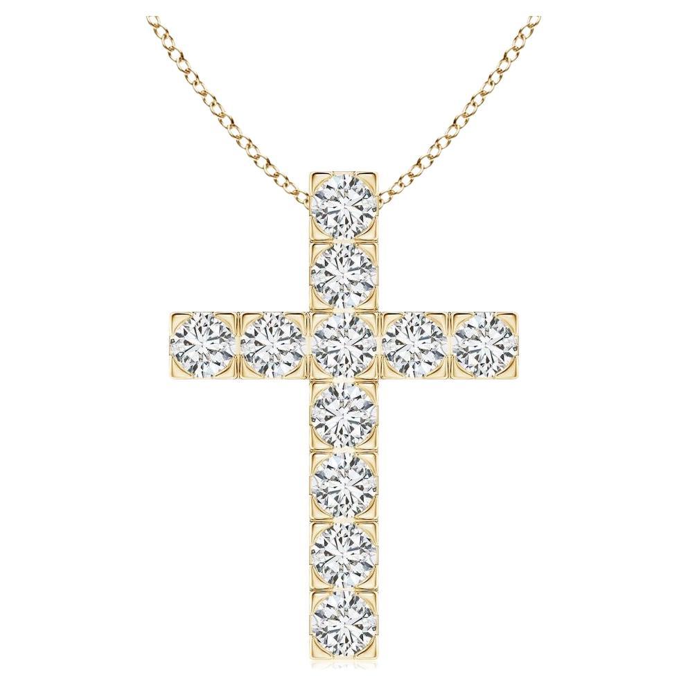 ANGARA Pendentif croix en or jaune 14K avec diamant naturel 1.75cttw (Couleur- H, SI2)