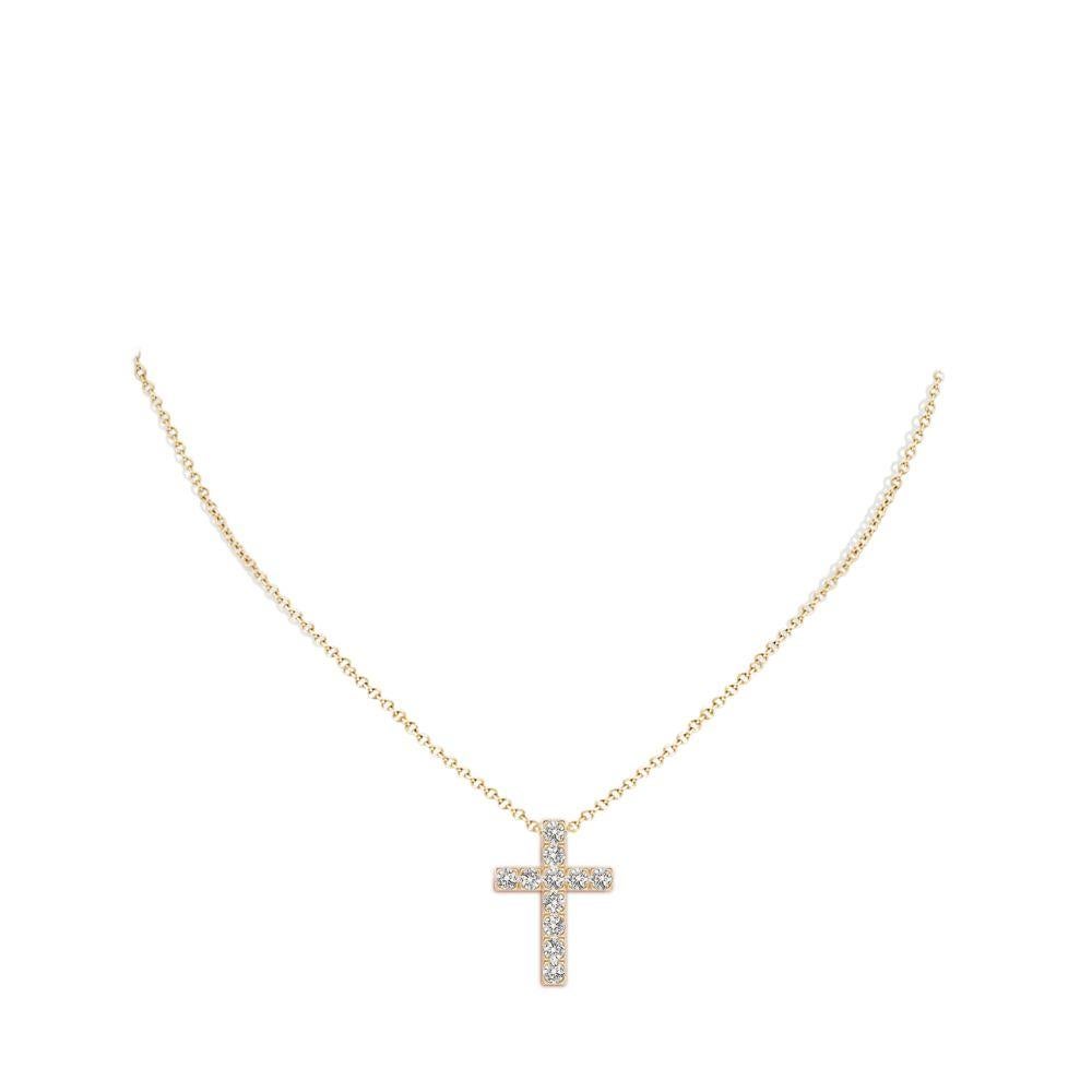 Taille ronde ANGARA Pendentif croix en or jaune 14 carats avec diamants naturels de 1,17 carat au total (I-J, I1-I2) en vente