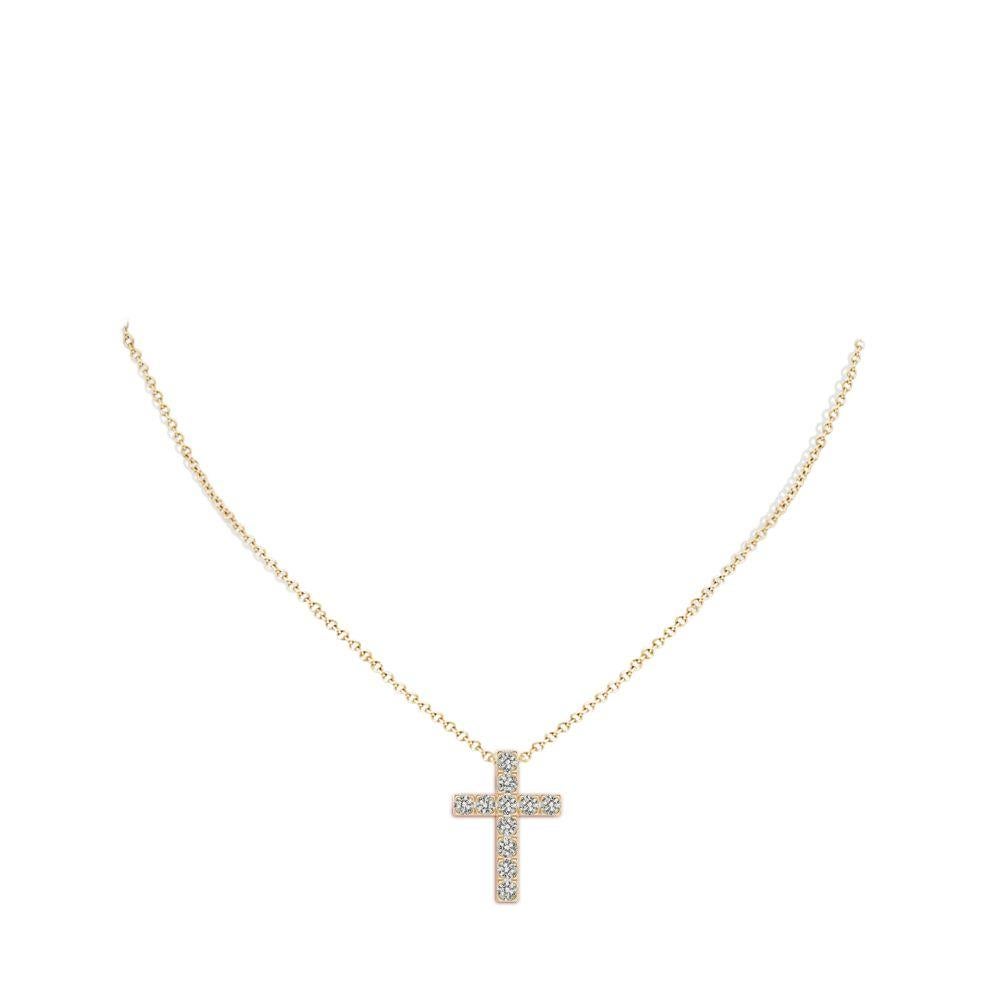 Round Cut ANGARA Natural 1.17cttw Diamond Cross Pendant in 14K Yellow Gold (Color- K, I3) For Sale