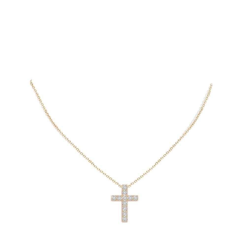 Round Cut ANGARA Natural 1.17cttw Diamond Cross Pendant in 14K Yellow Gold (Color- H, SI2) For Sale