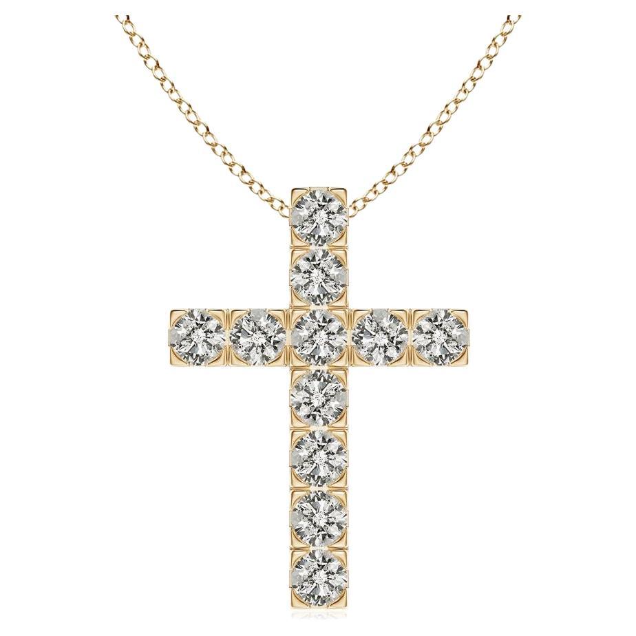 ANGARA Natural 1.17cttw Diamond Cross Pendant in 14K Yellow Gold (Color- K, I3) For Sale