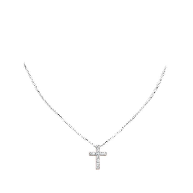 Round Cut ANGARA Natural 0.75cttw Diamond Cross Pendant in Platinum (Color-H, Clarity-SI2) For Sale