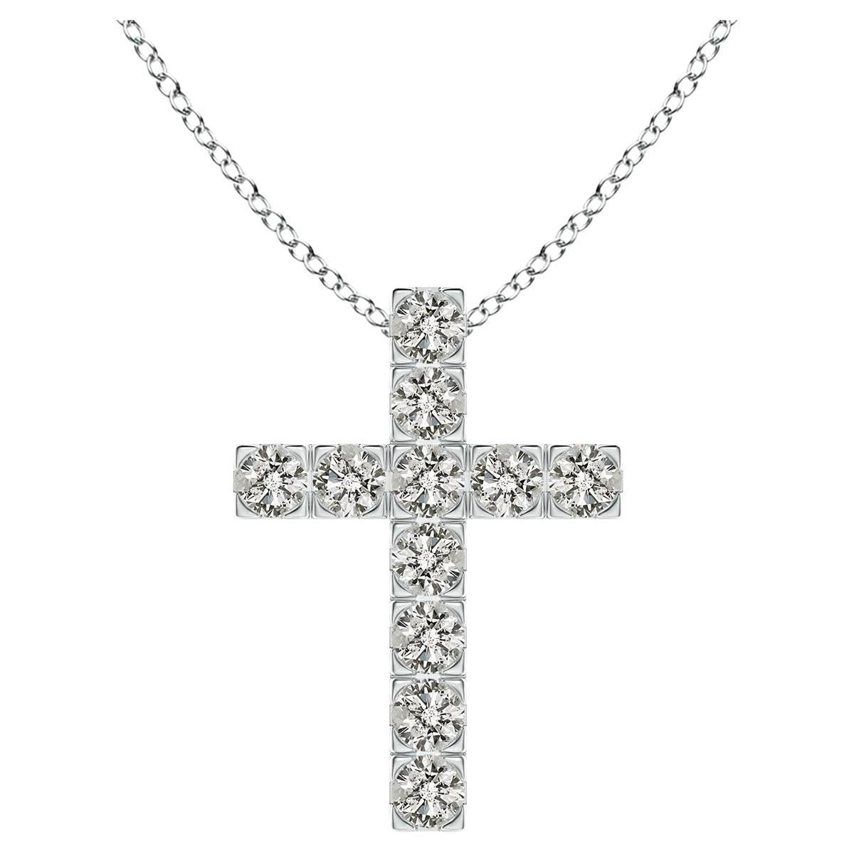 ANGARA Natural 0.75cttw Diamond Cross Pendant in Platinum (Color- K, Clarity-I3) For Sale
