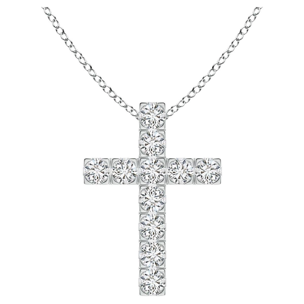 ANGARA Natural 0.75cttw Diamond Cross Pendant in Platinum (Color-H, Clarity-SI2) For Sale