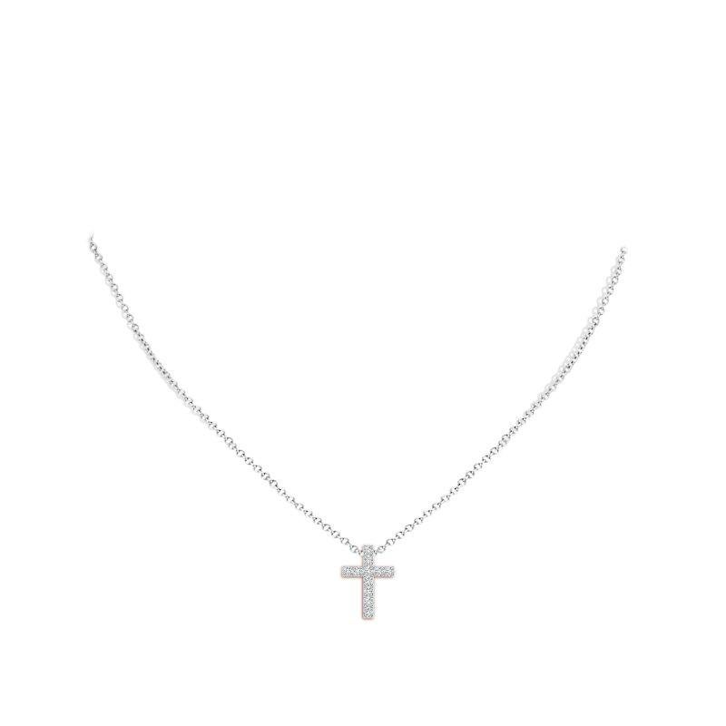 Round Cut ANGARA Natural 0.38cttw Diamond Cross Pendant in Platinum (Color-H, Clarity-SI2) For Sale