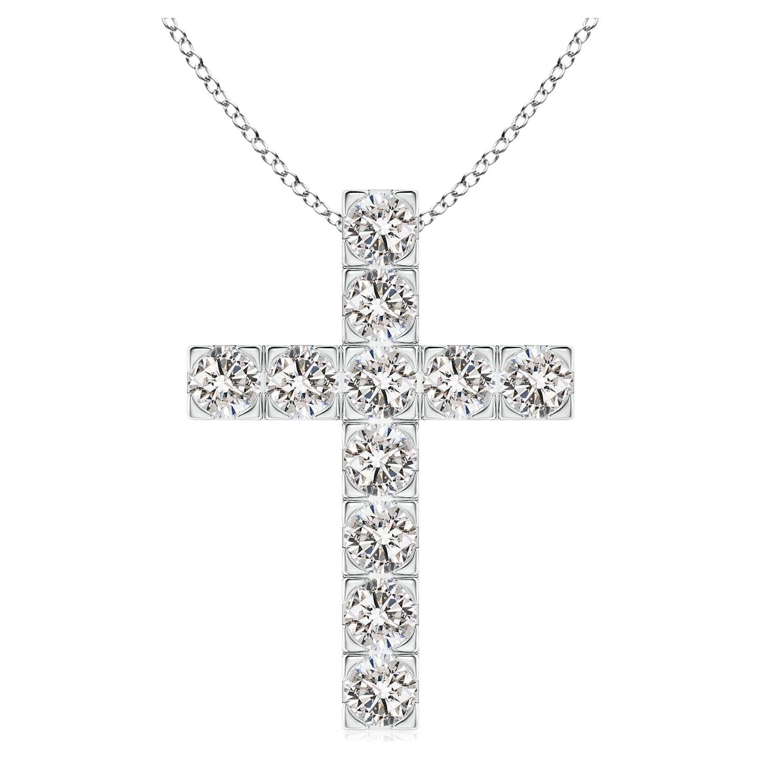 ANGARA Natural 1.75cttw Diamond Cross Pendant in Platinum (Color- I-J, I1-I2) For Sale