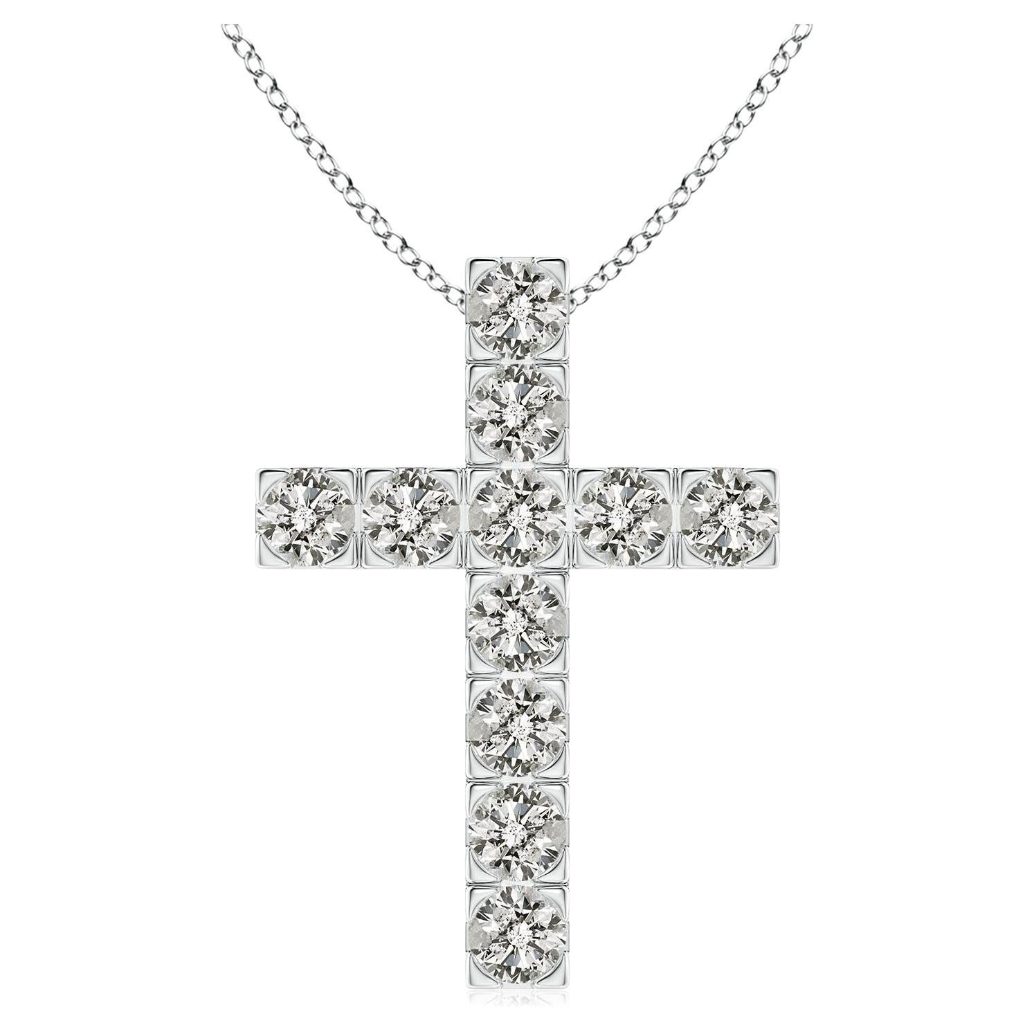 ANGARA Natural 1.75cttw Diamond Cross Pendant in Platinum (Color- K, Clarity-I3) For Sale