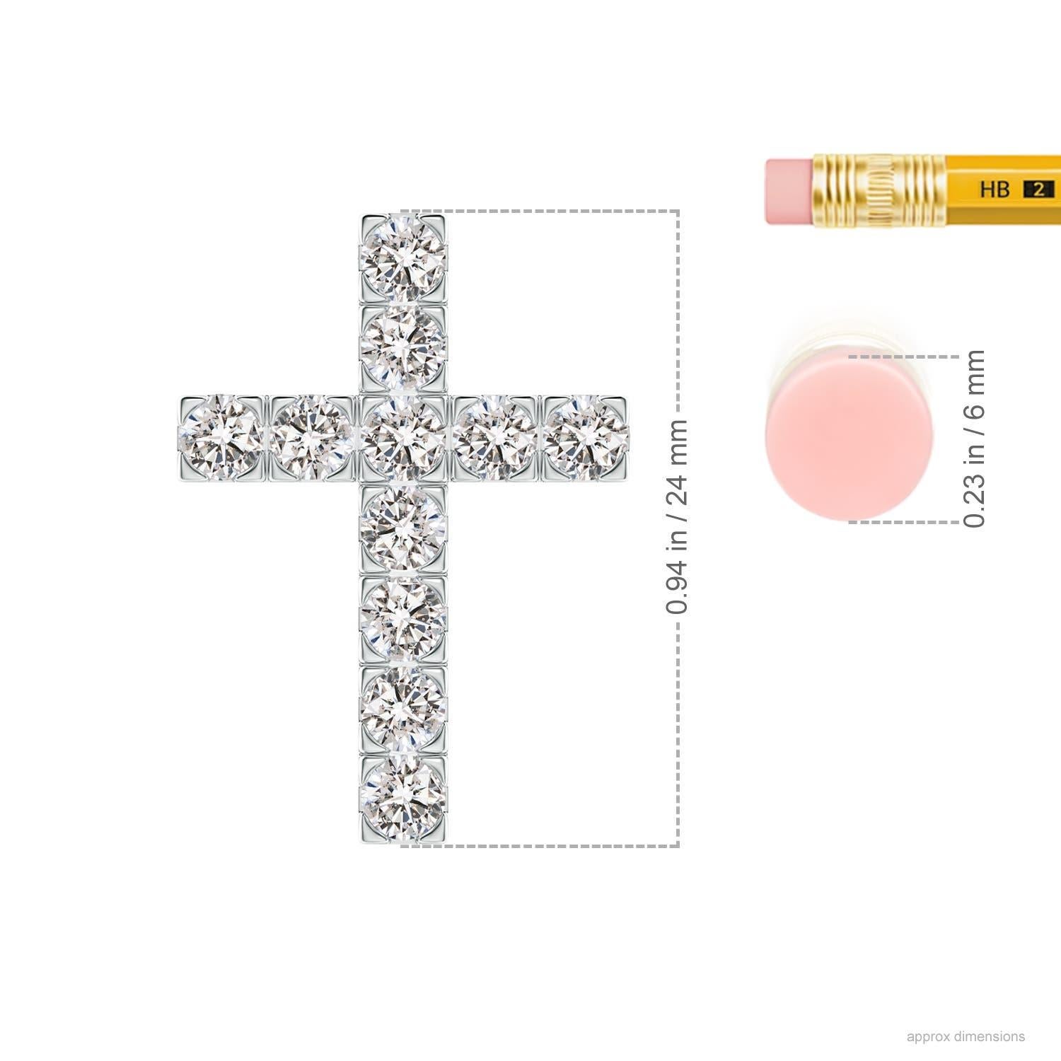 This platinum cross pendant is a traditional symbol of faith and belief. The brilliant diamonds held in flat prong settings, square off the edges for a sophisticated look.
Diamond is the Birthstone for April and traditional gift for 10th wedding