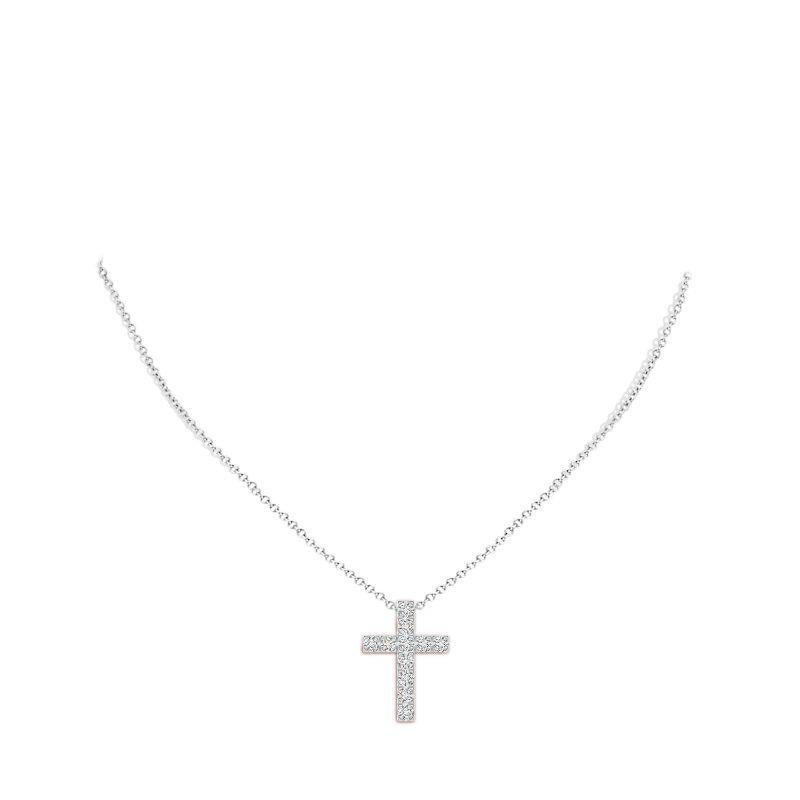 Round Cut ANGARA Natural 1.17cttw Diamond Cross Pendant in Platinum (Color-H, Clarity-SI2) For Sale