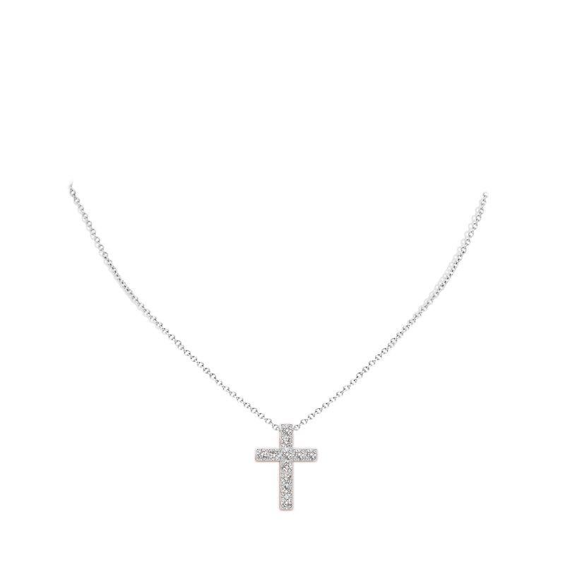 Round Cut ANGARA Natural 1.17cttw Diamond Cross Pendant in Platinum (Color- I-J, I1-I2) For Sale