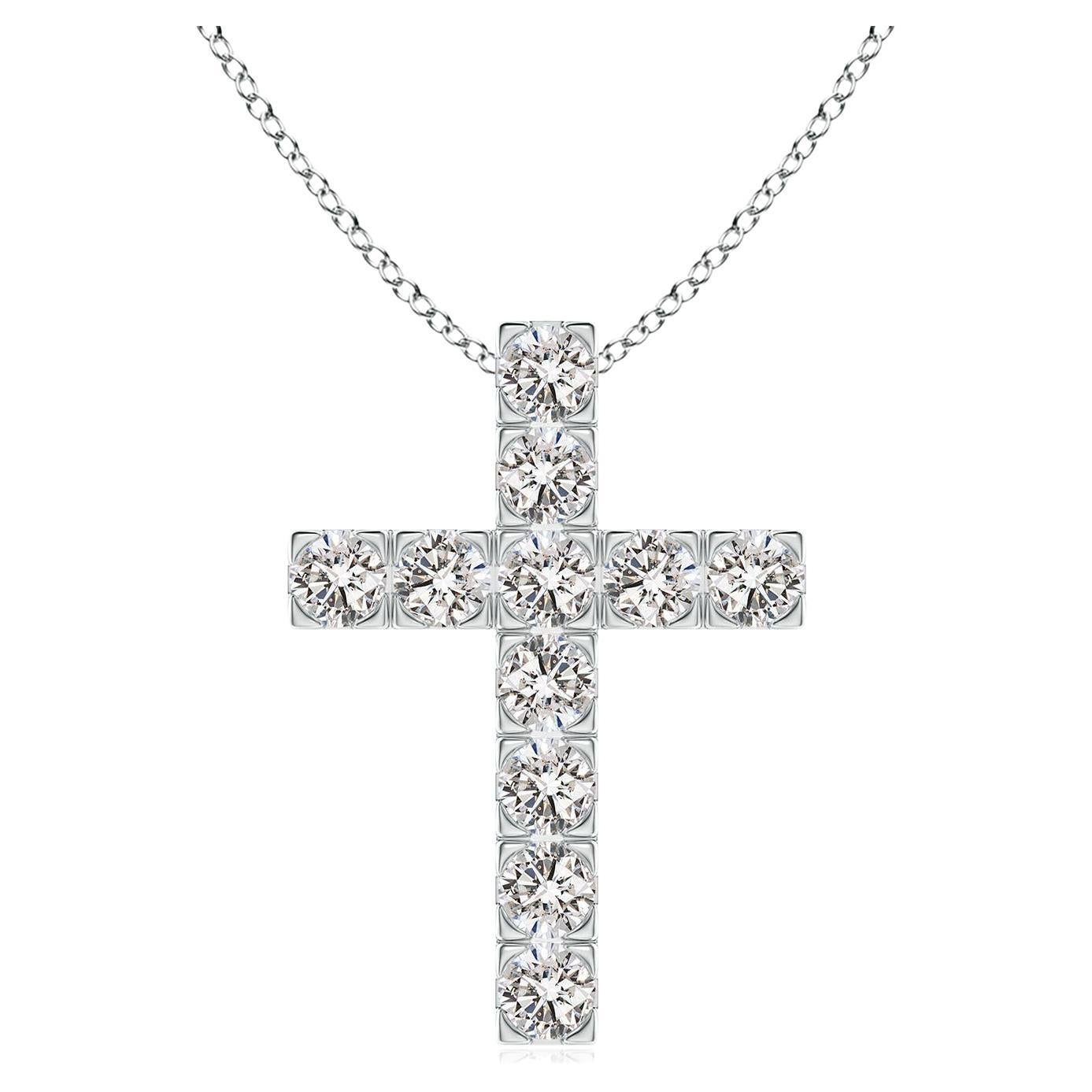ANGARA Natural 1.17cttw Diamond Cross Pendant in Platinum (Color- I-J, I1-I2) For Sale