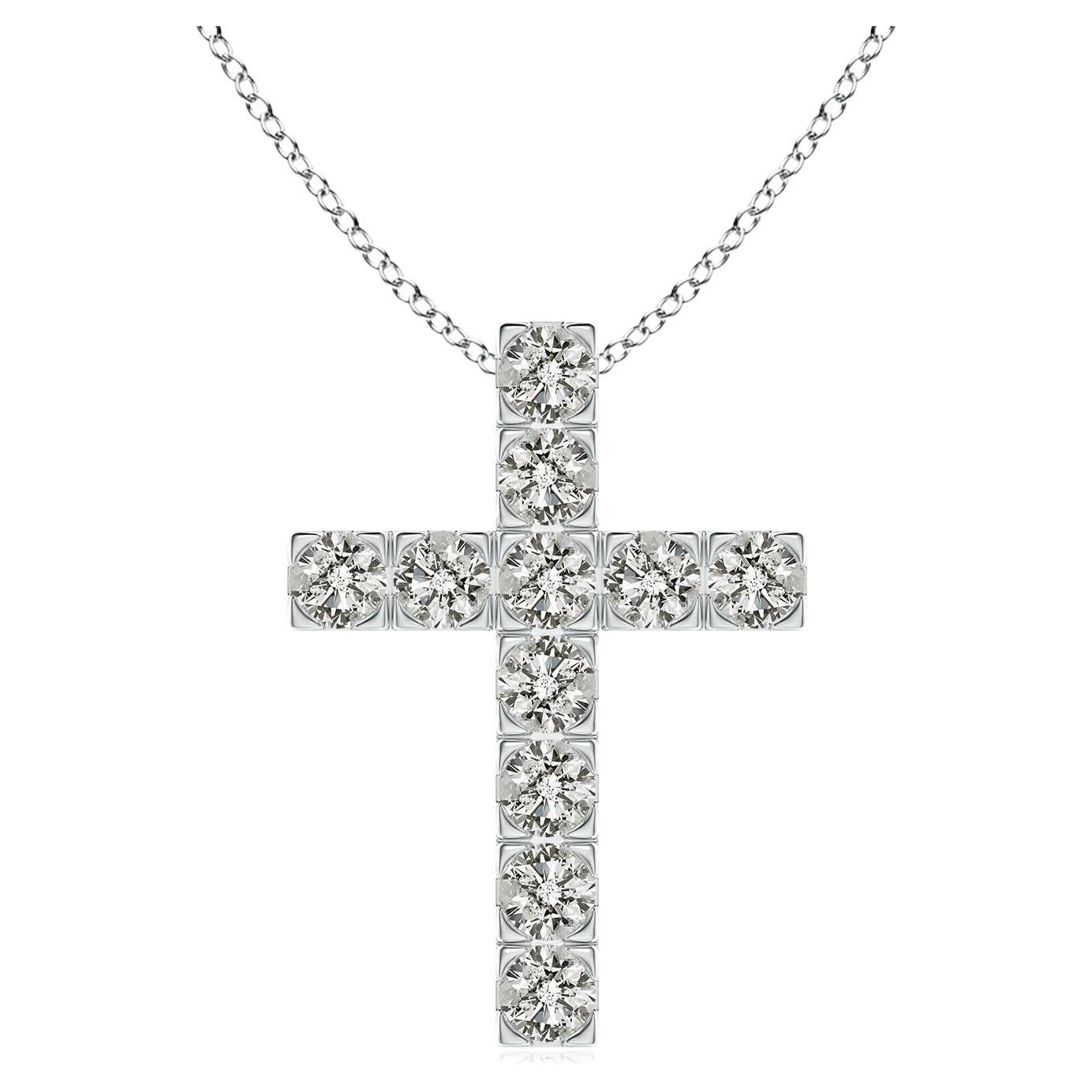 ANGARA Natural 1.17cttw Diamond Cross Pendant in Platinum (Color- K, Clarity-I3) For Sale