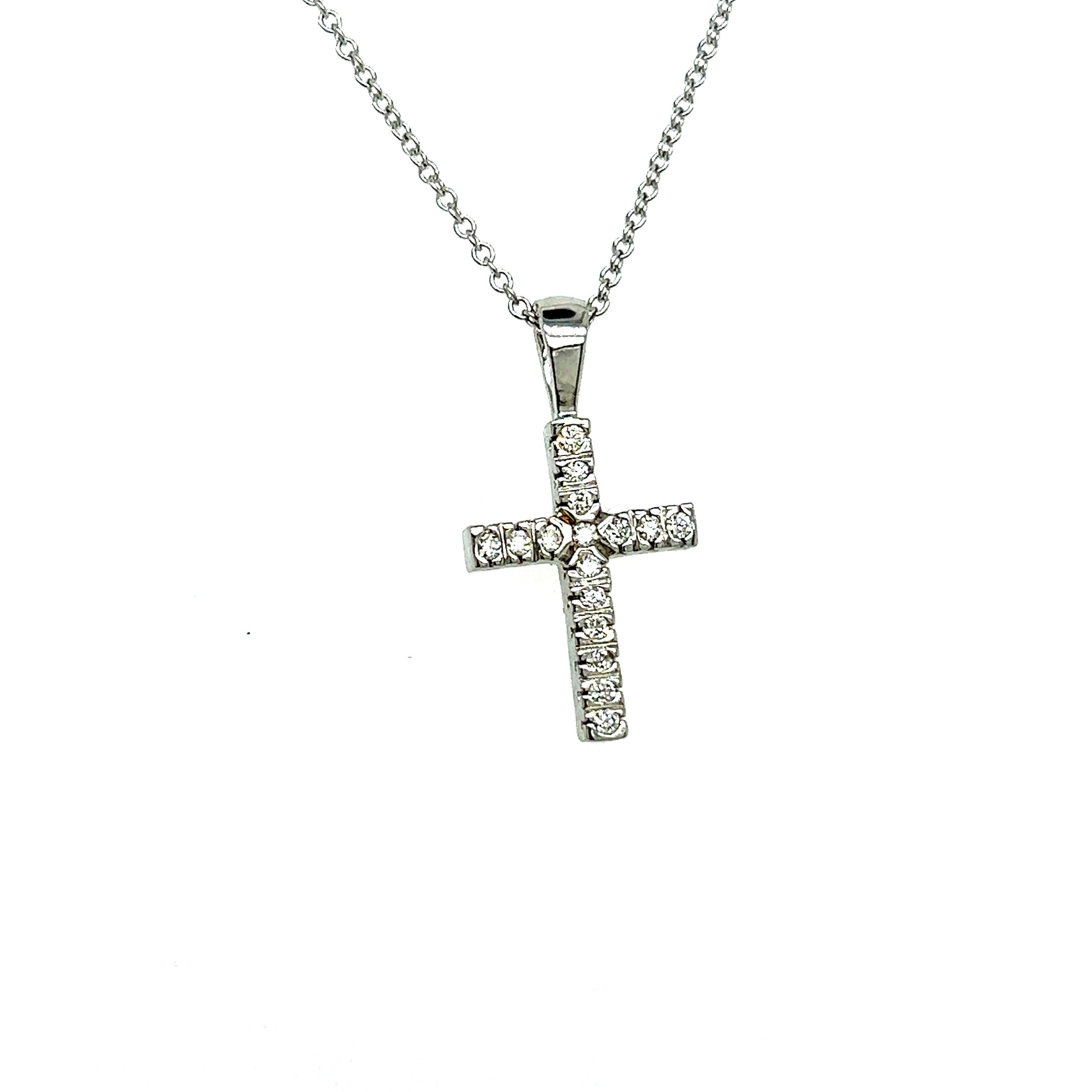 Round Cut Natural Diamond Cross Pendant with Chain 17