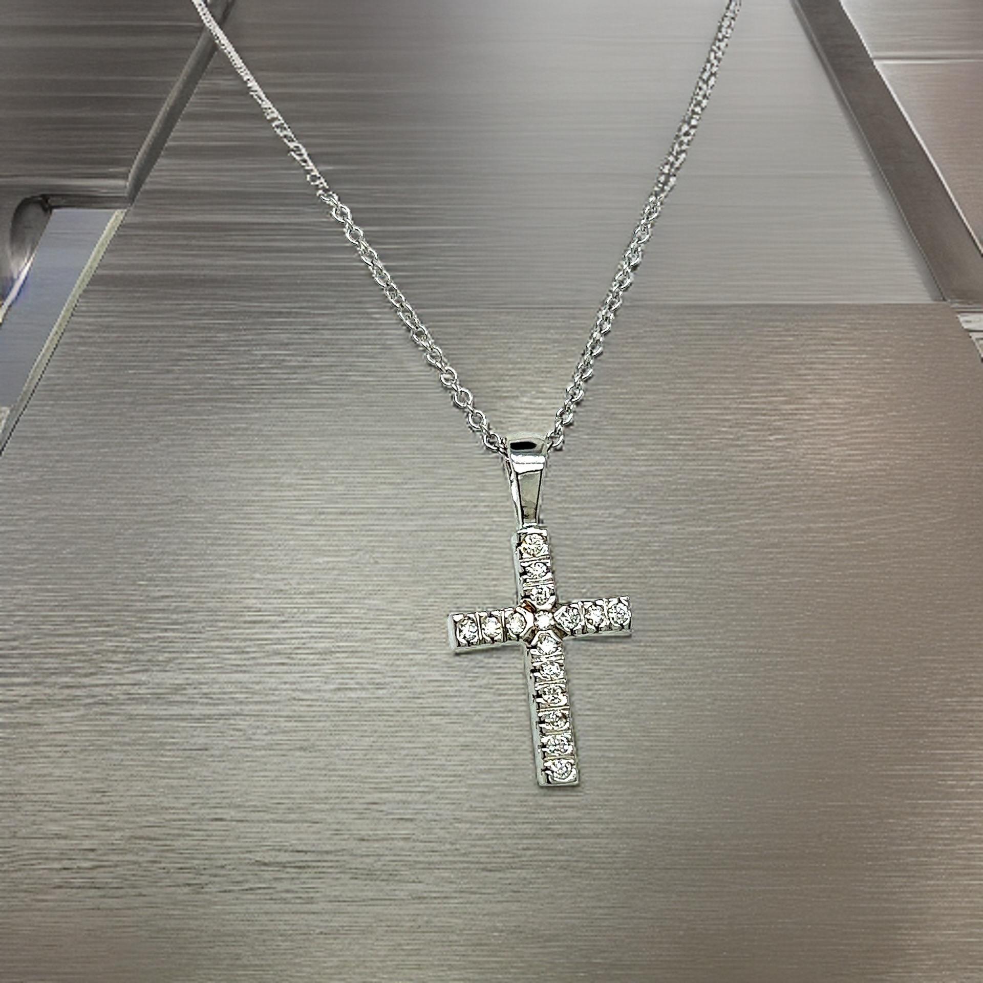 Women's Natural Diamond Cross Pendant with Chain 17