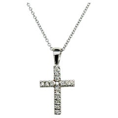 Natural Diamond Cross Pendant with Chain 17" 14k W Gold 0.17 CT Certified