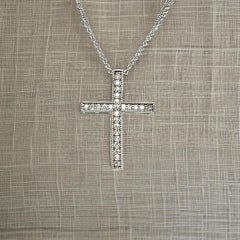 Natural Diamond Cross Pendant with Chain 17" 14k W Gold 0.25 CT Certified