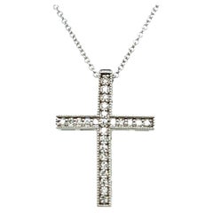 Natural Diamond Cross Pendant with Chain 17" 14k W Gold 0.25 CT Certified