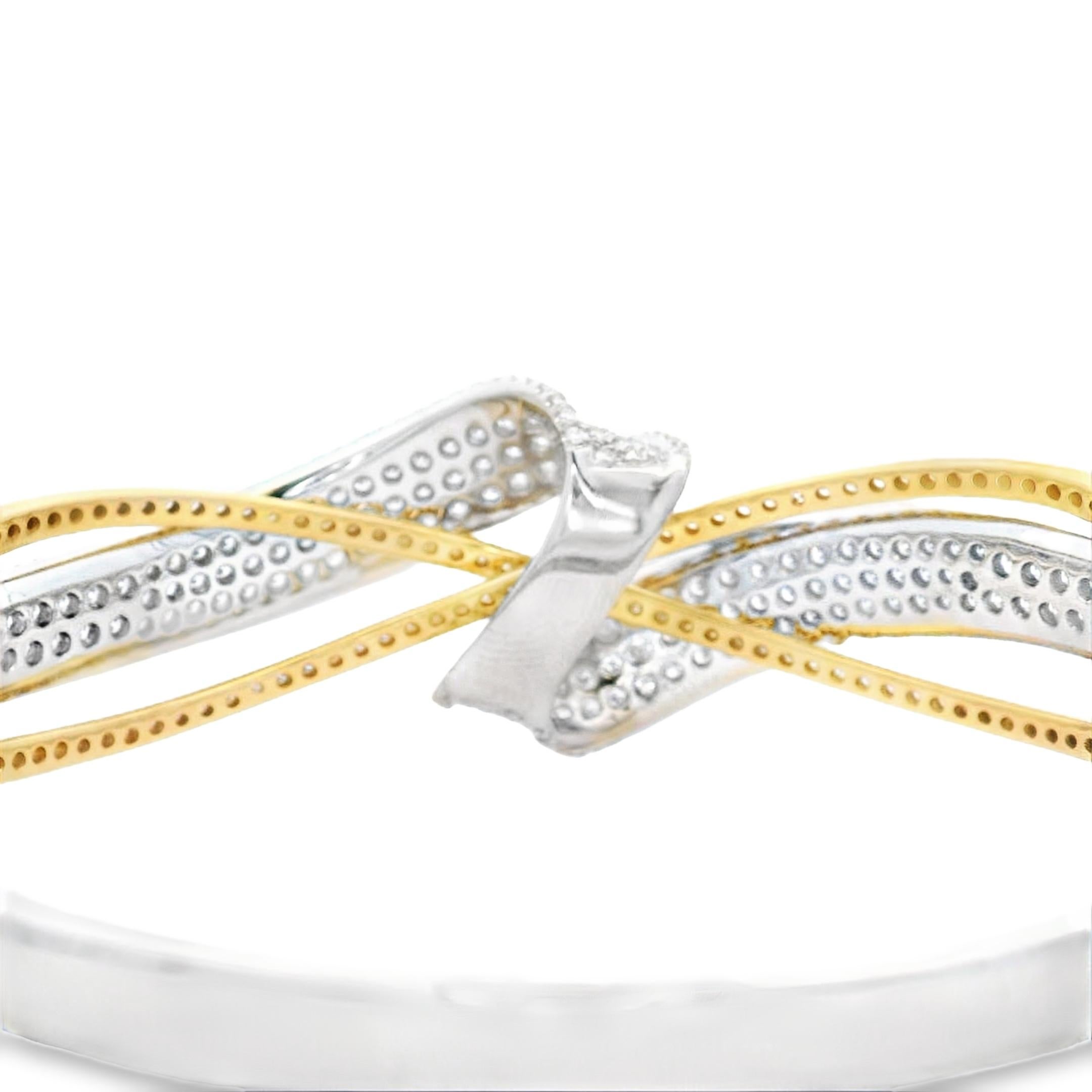Women's Natural Diamond Crossover Bangle 4.25 Carats in Two-Tone 14K Gold For Sale