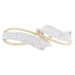 Natural Diamond Crossover Bangle 4.25 Carats in Two-Tone 14K Gold