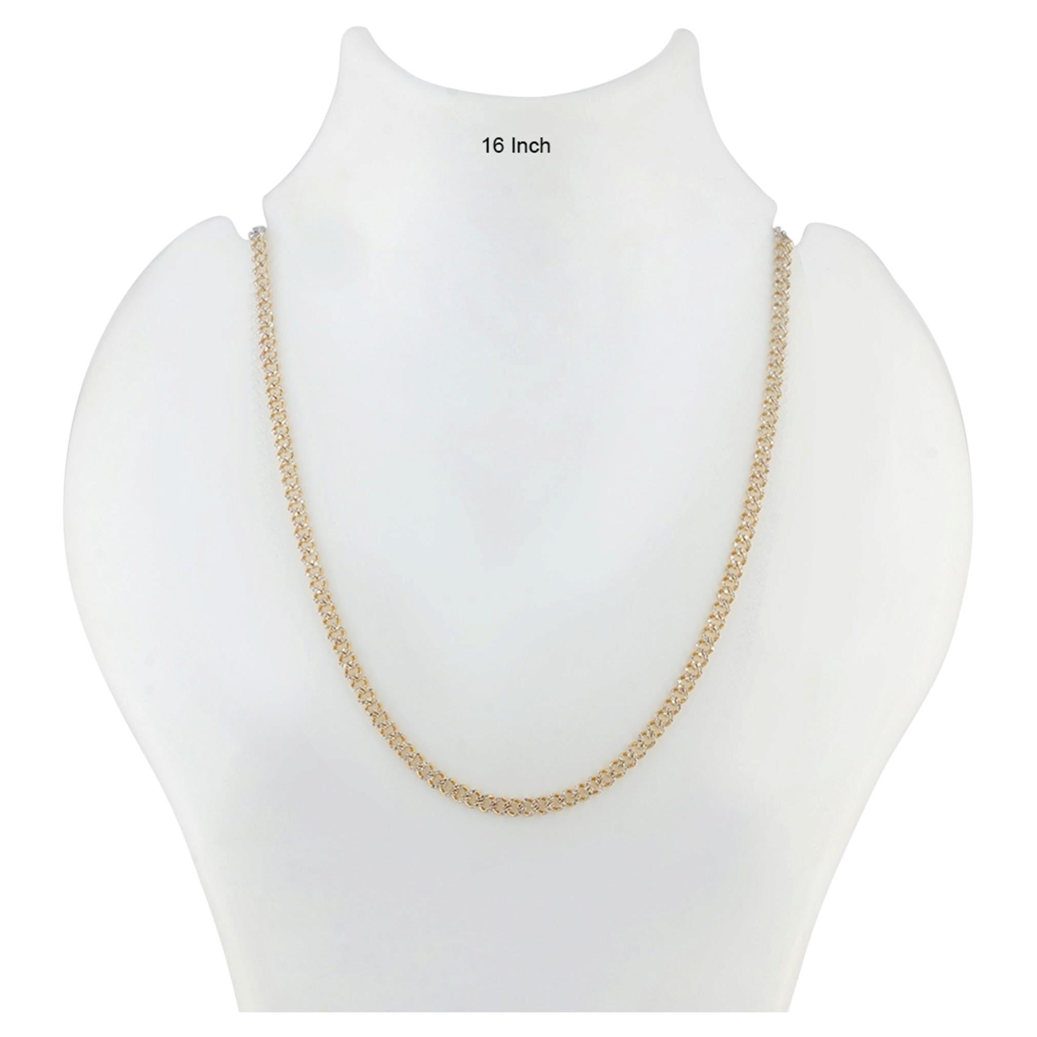 Halskette mit kubanischem Gliederkettenband und Naturdiamanten, 14-karätiges Gelbgold, edler Schmuck mit Schachtelverschluss im Angebot