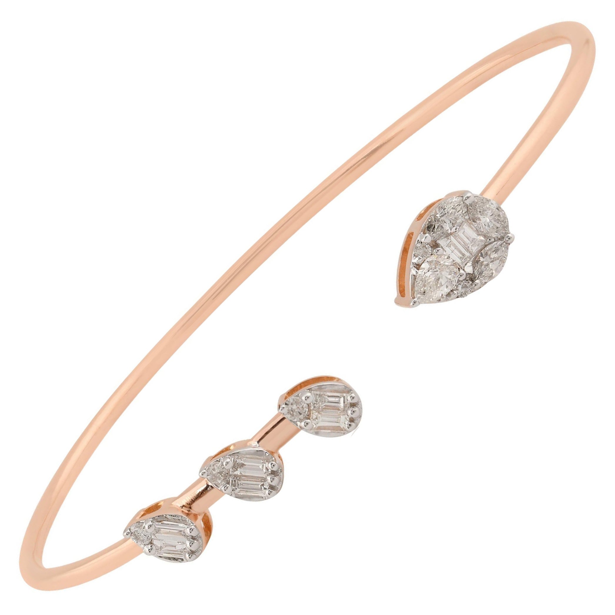 Bracciale con diamanti naturali in oro rosa massiccio 14 carati impilabile in vendita