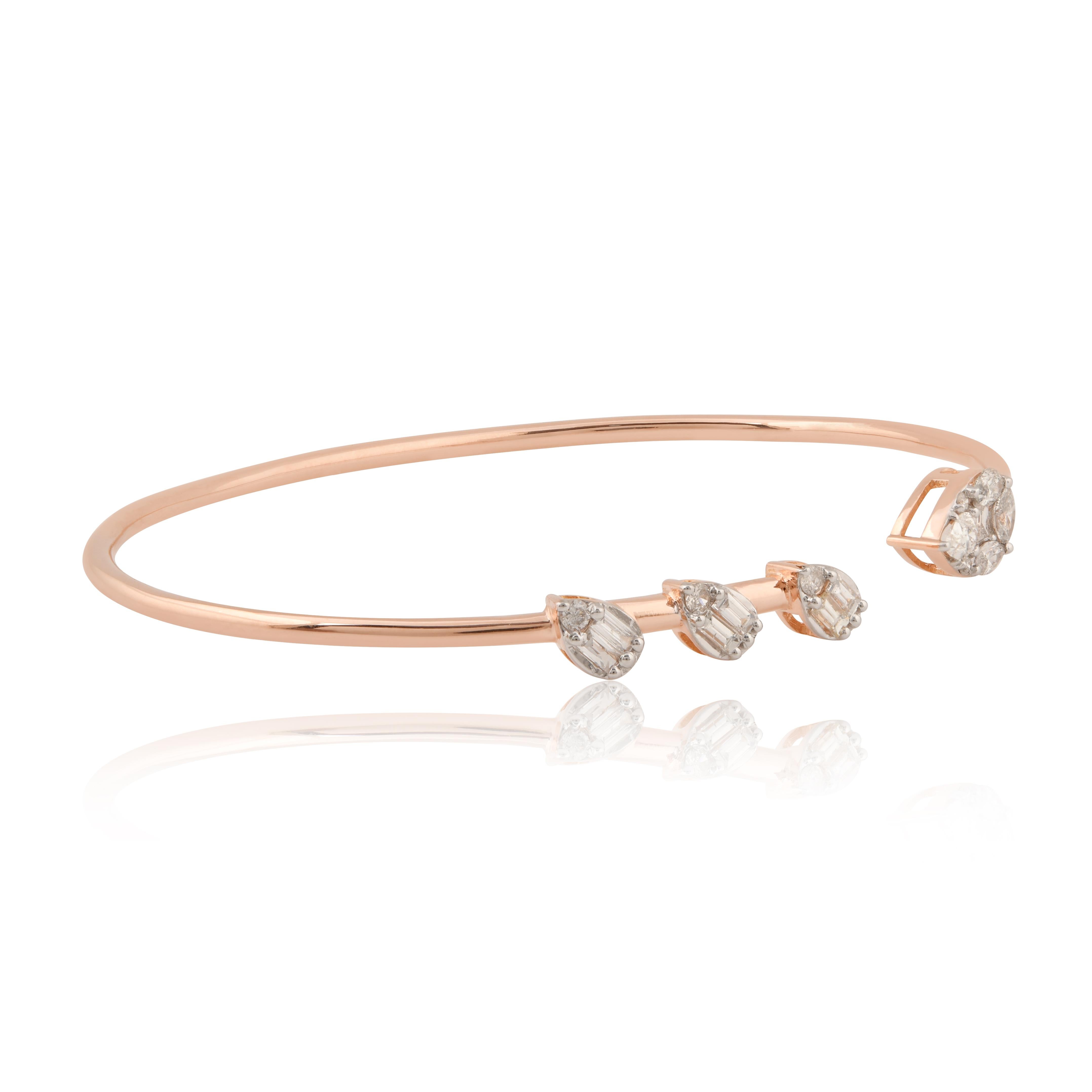 Natural Diamond Cuff Bangle 18k Solid Rose Gold Stackable Bangle Bracelet In New Condition For Sale In Diera, Dubai