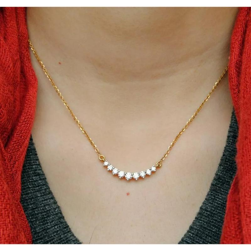 Taglio rotondo Collana con diamanti naturali a barre curve in oro massiccio 14k da sposa 14