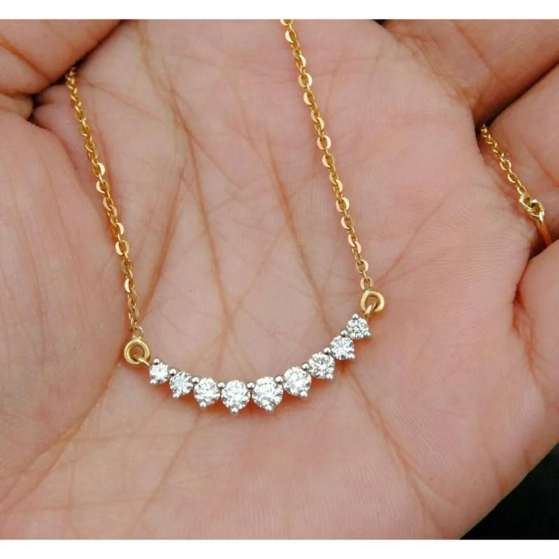Collana con diamanti naturali a barre curve in oro massiccio 14k da sposa 14