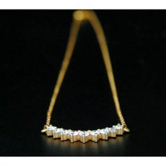 Natural Diamond Curved Bar Necklace 14k Solid Gold Bridal 18"