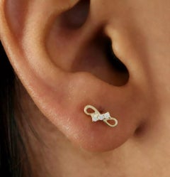 Natural Diamond Dainty Designer Loop Earring 14k Gold Fine Minimalist Mother Day