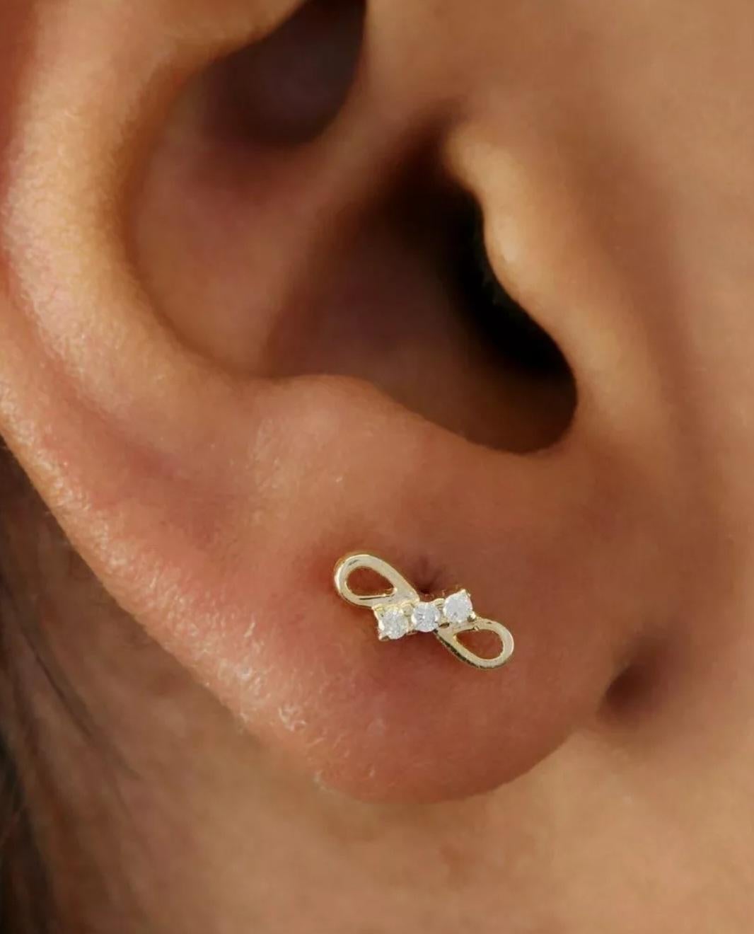Round Cut Natural Diamond Dainty Designer Loop Earring 14k Gold Fine Minimalist Mother Day For Sale