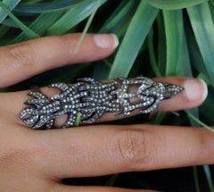 Natural Diamond Designer Ring 925 Silver Knuckle Ring Full Finger