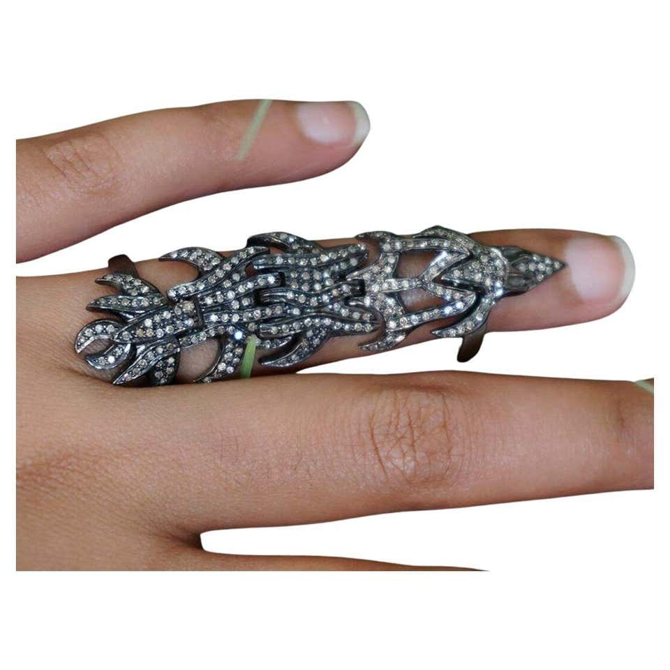Natural Pave Diamond Full Finger Knuckle Handmade 925 Silver Victorian ...