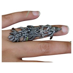 Used Natural Diamond Designer Ring 925 Silver Knuckle Ring Full Finger