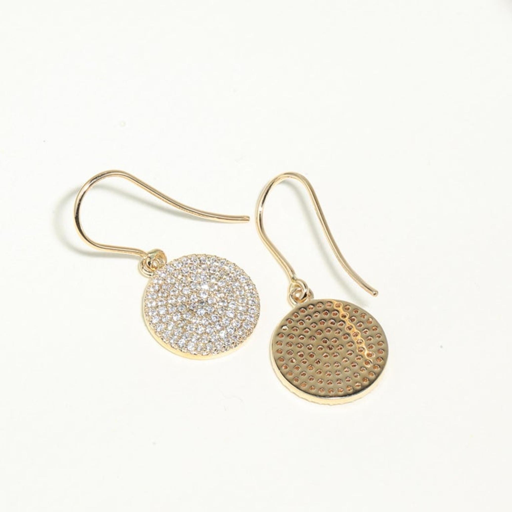 Natural Diamond Disc Hoop Drop Earrings in 18K Yellow Gold – VS/E Color, ArtDeco For Sale 1