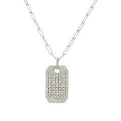 Natural Diamond Dog Tag 14-Karat Paperclip Chain Pendant Necklace In Stock