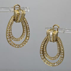 Natural Diamond Double Hoop Door-Knocker Earrings in 18k Gold, 5.00ct