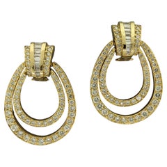 Natural Diamond Double Hoop Door-Knocker Earrings in 18k Gold, 5.00ct