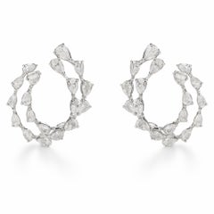 Natural Diamond Double Hoop Earrings 1.38 Carats Marquise Cut 18K White Gold