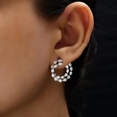 Natural Diamond Double Row Pear Shape Hoop Earrings 2.66 Carats 18K Gold