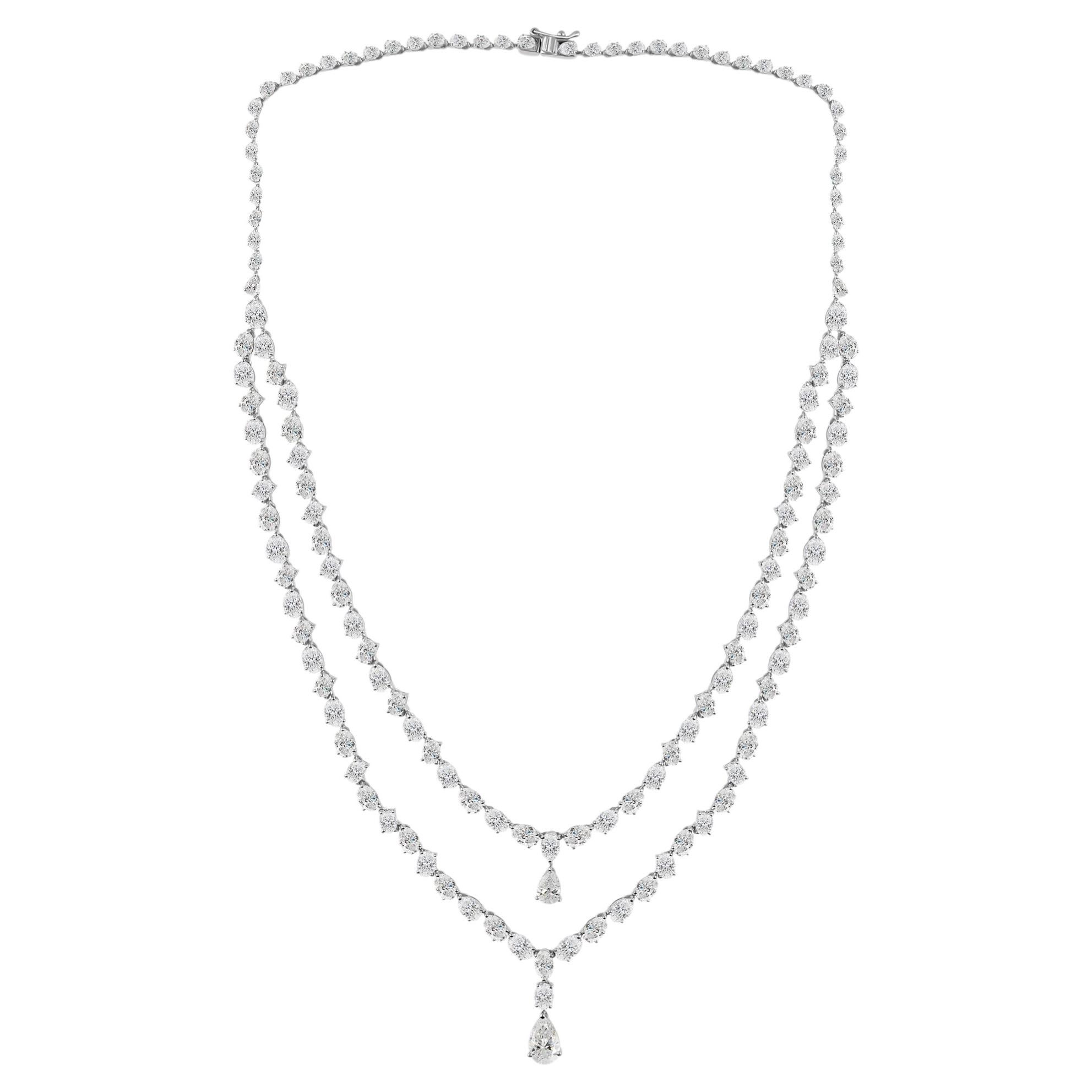 Collier en Y à double rangée de diamants naturels en or blanc 18 carats, 27,35 carats