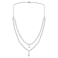 Collar en forma de Y de doble vuelta con diamantes naturales en oro blanco de 18 quilates, 27,35 quilates