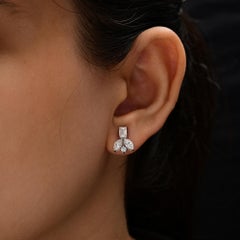 Natural Diamond Drop Earrings 1.80 Ct Emerald Marquise & Round Cut in 18K Gold