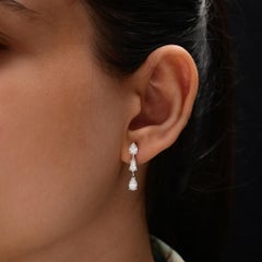 Natural Diamond Drop Earrings 1.91 Carats Pear and Kite Cut 18K White Gold