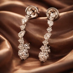 Natural Diamond Drop Hoop Earrings 0.84 Carats Multi Shape 18K White Gold