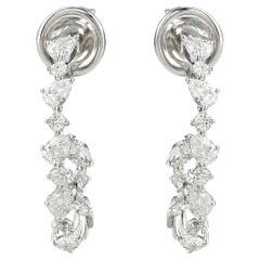 Natural Diamond Drop Hoop Earrings 0.84 Carats Multi Shape 18K White Gold