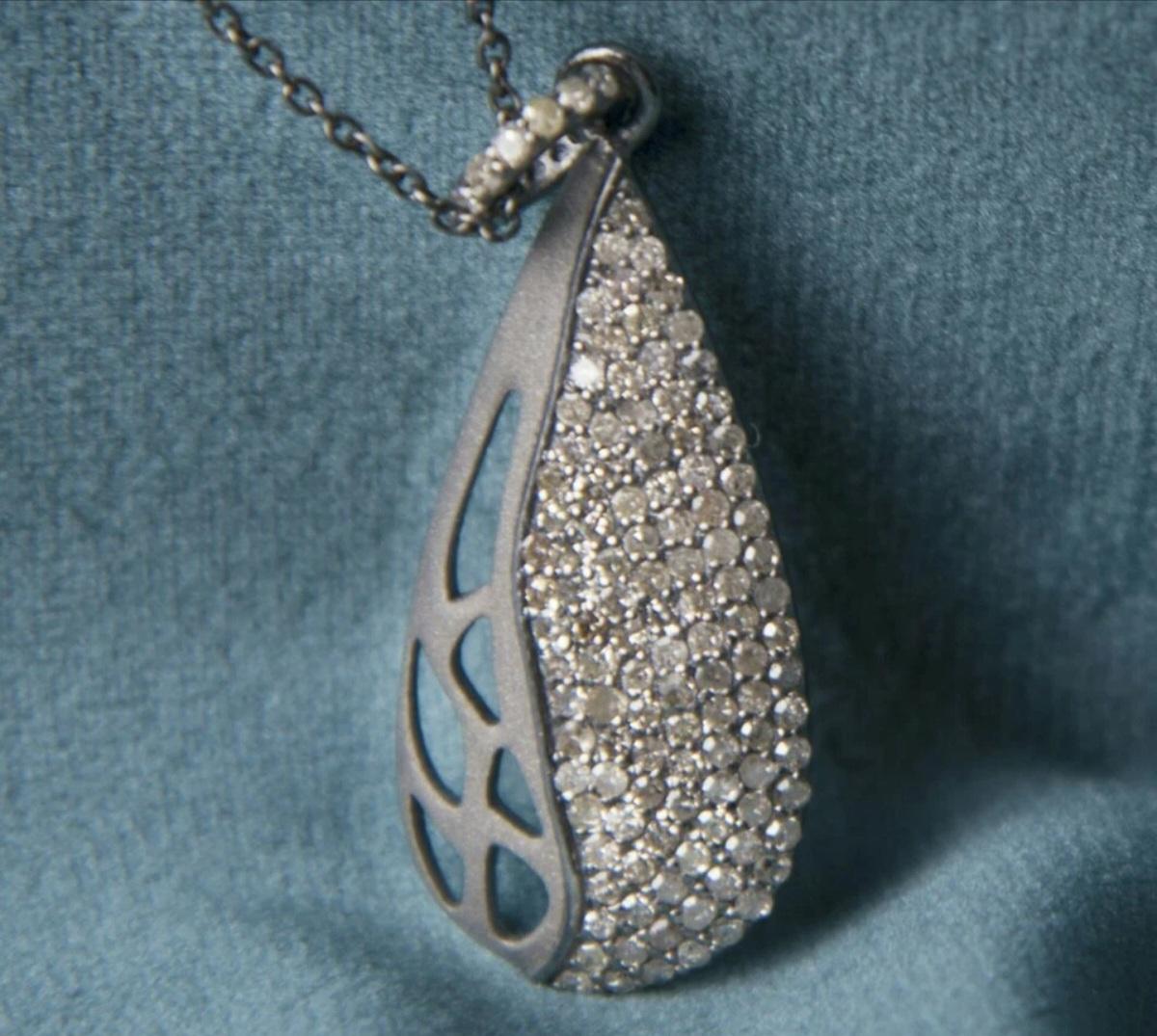 Art Deco Natural Diamond Drop Pendant 925 Sterling Silver Drop Necklace Birthday Gift. For Sale