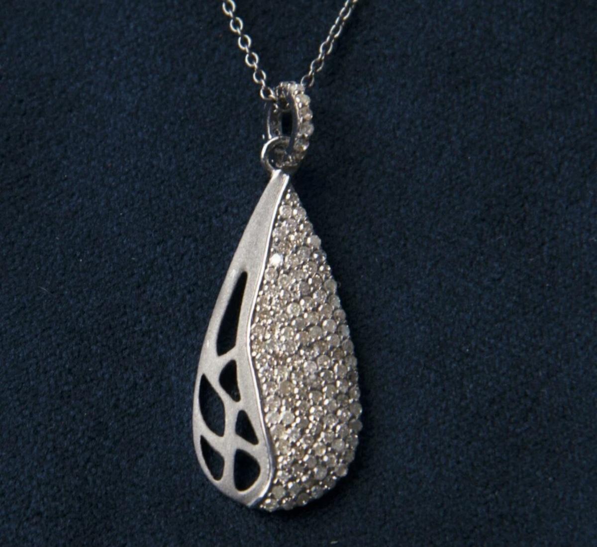 Round Cut Natural Diamond Drop Pendant 925 Sterling Silver Drop Necklace Birthday Gift. For Sale