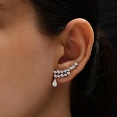 Natural Diamond Ear Climber Drop Earrings 2.27 Carats in 18K White Gold