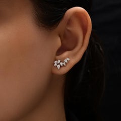 Natural Diamond Ear Climber Earrings 0.77 Carats Trillion Cut 18K White Gold